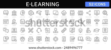 E-learning and online education thin line icons set. E-Learning symbols collection. Distance Education symbol. Vector illustration