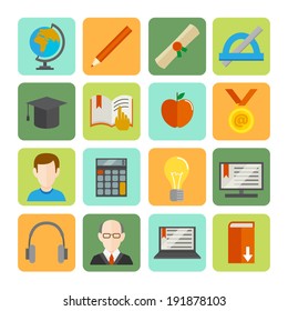 E-learning online learning knowledge and experience flat icons set isolated vector illustration