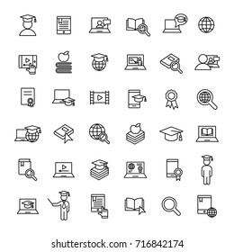 e-learning and online study bolt line icons black set on white background