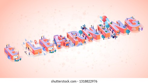 E-Learning Online Training Media Typography Banner. Digital Education School Mobile Technology. Distance Future Teaching Literature for Elearning Motivation Isometric 3d Vector Illustration