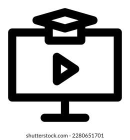 E-learning in outline icon. Online course, video education, virtual conference, webinar, computer