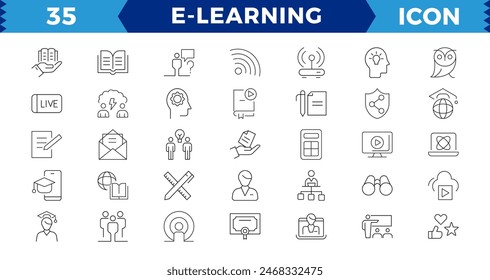 E-learning Pixel Perfect Black and White icon set. Online education Elements Outline icon set. Smart Learning. e-learning, E-Learning,  zvideo courses, Graduation, Education Platform ideas
