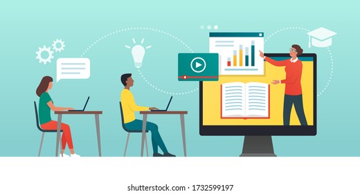 E-learning platform and distance learning: academic students following online courses in a virtual class