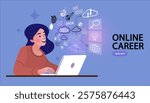 E-learning platform. Distance lessons, video course, internet class. teacher service for home education with female mentor. Professor connecting online and streaming. vector illustration.