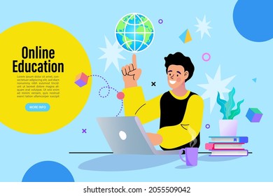 E-learning platform. Distance lessons, video course, internet class. teacher service for home education with male mentor. Professor connecting online and streaming. vector illustration.