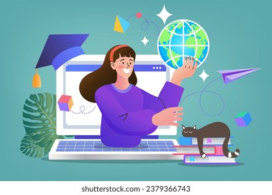 E-learning platform. Distance lessons, video course, internet class. teacher service for home education with female mentor. Professor connecting online and streaming. vector illustration.