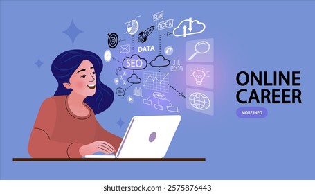 E-learning platform. Distance lessons, video course, internet class. teacher service for home education with female mentor. Professor connecting online and streaming. vector illustration.