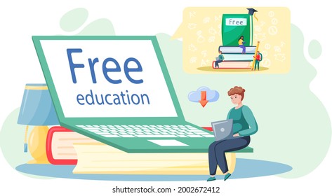 E-learning platform and online courses on laptop and smartphone, innovative education concept. Free lecture, students study by webinar training with video session, tutorial podcast vector banner