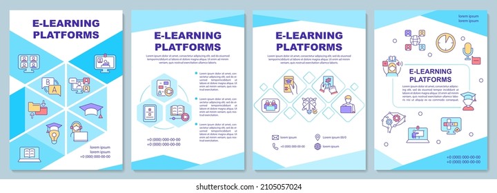 Elearning platforms brochure template. Online education. Booklet print design with linear icons. Vector layouts for presentation, annual reports, ads. Arial-Black, Myriad Pro-Regular fonts used