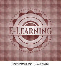 E-Learning red badge with geometric background. Seamless.