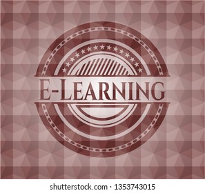 E-Learning red seamless badge with geometric pattern.