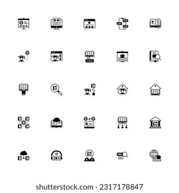 Juego de iconos relacionados con eLearning. Icono de 2D de Pixel Perfect eLearning Style