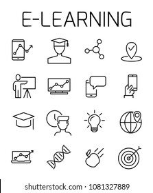 E-learning related vector icon set. Well-crafted sign in thin line style with editable stroke. Vector symbols isolated on a white background. Simple pictograms.