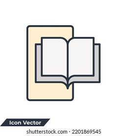 e-learning resources icon logo vector illustration. reading book on phone symbol template for graphic and web design collection