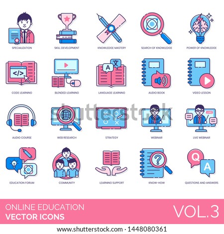 e-learning set, online education icon for learning, computer icons for study, 20 online icons for learning online