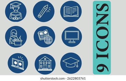 E-learning set of web icons in line style. Online education icons for web and mobile app. Distance learning, video tutorial, online lecture, school, university, webinar. Vector illustration
