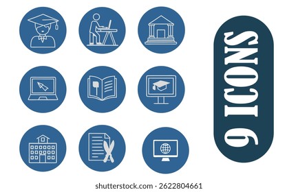 E-learning set of web icons in line style. Online education icons for web and mobile app. Distance learning, video tutorial, online lecture, school, university, webinar. Vector illustration.