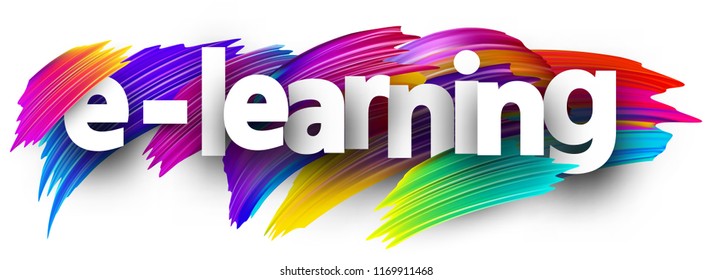 Sinal de e-learning. Design de pincel colorido. Fundo do vetor.