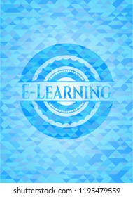 E-Learning sky blue emblem with mosaic background