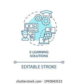 E-learning Solutions Concept Icon. Community Development Abstract Idea Thin Line Illustration. Boosting Education Scenario In Rural Settings. Vector Isolated Outline Color Drawing. Editable Stroke