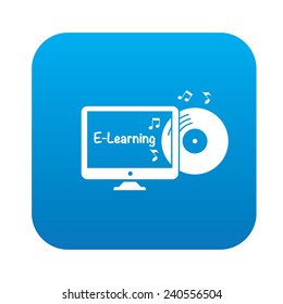 E-learning symbol design on blue button,clean vector
