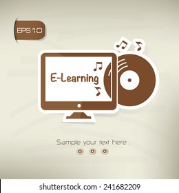E-learning symbol,sticker design,brown version,clean vector