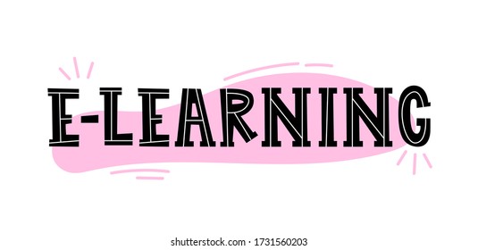 E-learning text for internet remote education ads. Vector editable hand drawn lettering isolated on white.