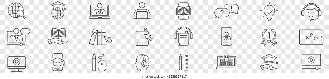 E-learning thin line icons set editable stroke vector illustration.