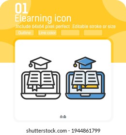 E-Learning vector icon with different style isolated on white background. Graphics illustration trendy element thin icon sign symbol for ui, ux, website, education, logo, mobile apps and all project