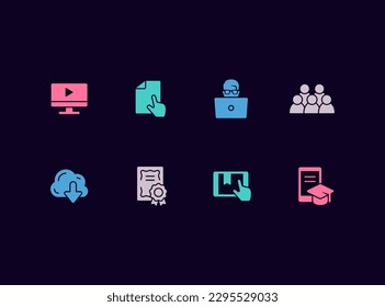 E-learning vector icon set. Online education, internet learning icons.