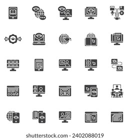 E-learning vector icons set, modern solid symbol collection, filled style pictogram pack. Signs, logo illustration. Set includes icons as remote learning, e-book, online education, virtual lecture