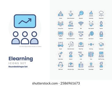 Elearning vector icons set stock illustration