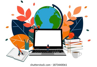 E-learning. Vector illustration for website development. Online learning concept.