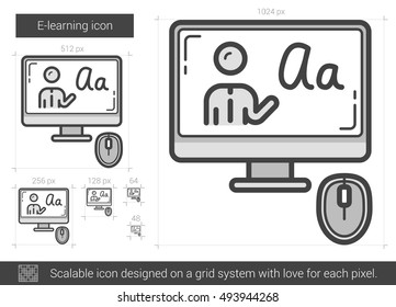 E-Learning Vektorgrafik Symbol einzeln auf weißem Hintergrund. E-Learning Line Symbol für Infografik, Website oder App. Skalierbares Symbol, das auf einem Gittersystem entworfen wurde.