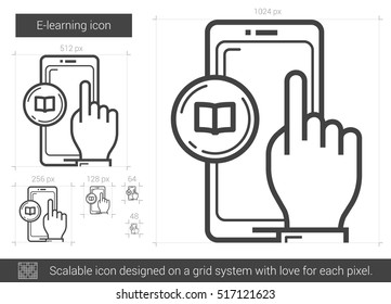 E-learning vector line icon isolated on white background. E-learning line icon for infographic, website or app. Scalable icon designed on a grid system.