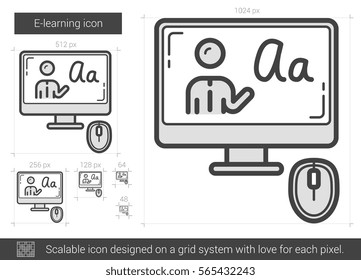 E-learning vector line icon isolated on white background. E-learning line icon for infographic, website or app. Scalable icon designed on a grid system.