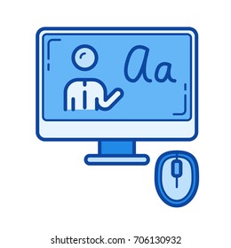 E-learning vector line icon isolated on white background. E-learning line icon for infographic, website or app. Blue icon designed on a grid system.