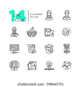 eLearning- vector modern single line icons set.  