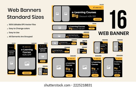 e-Learning web set banner design for social media post, minimal design