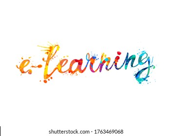 E-learning. Word of calligraphic vector splash paint letters