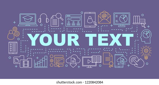 E-learning word concepts banner. Online education. Isolated lettering typography idea with linear icons. Online courses. Distance training. Electronic learning. Vector outline illustration