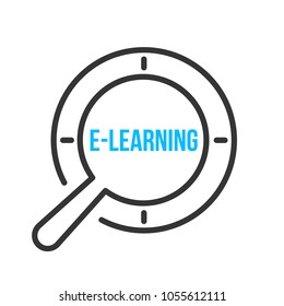 E-Learning Word Magnifying Glass. Vector illustration