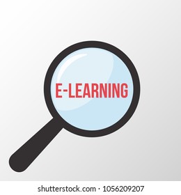 E-Learning Word Magnifying Glass. Vector illustration