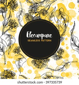 Elecampe. Vector seamless pattern of medicinal herbs.