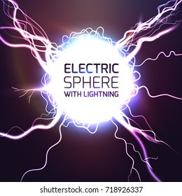 Elecktric sphere light effect background with lightning bolts