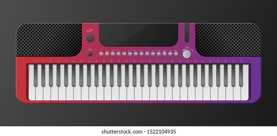 Elecronic piano isolated on dark background. Keyboard piano musical instruments. Music synthesizer. Cute gradient style. Vector illustration