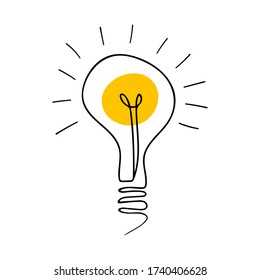 Electic light bulb hand drawn pictogram. Idea symbol. Vector illustration.