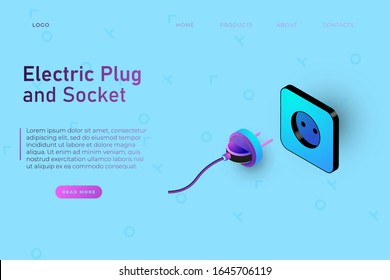 Electic plug and socket illustration, webpage template for electronic stores