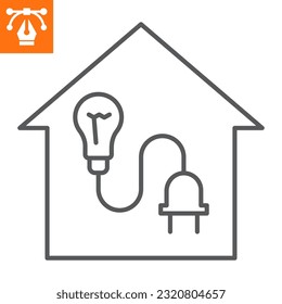 Electicity line icon, outline style icon for web site or mobile app, construction and building, lightbulb and socket in house vector icon, simple vector illustration, vector graphics.