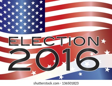 Election 2016 with Stars and Stripes and US Flag Background Vector Illustration